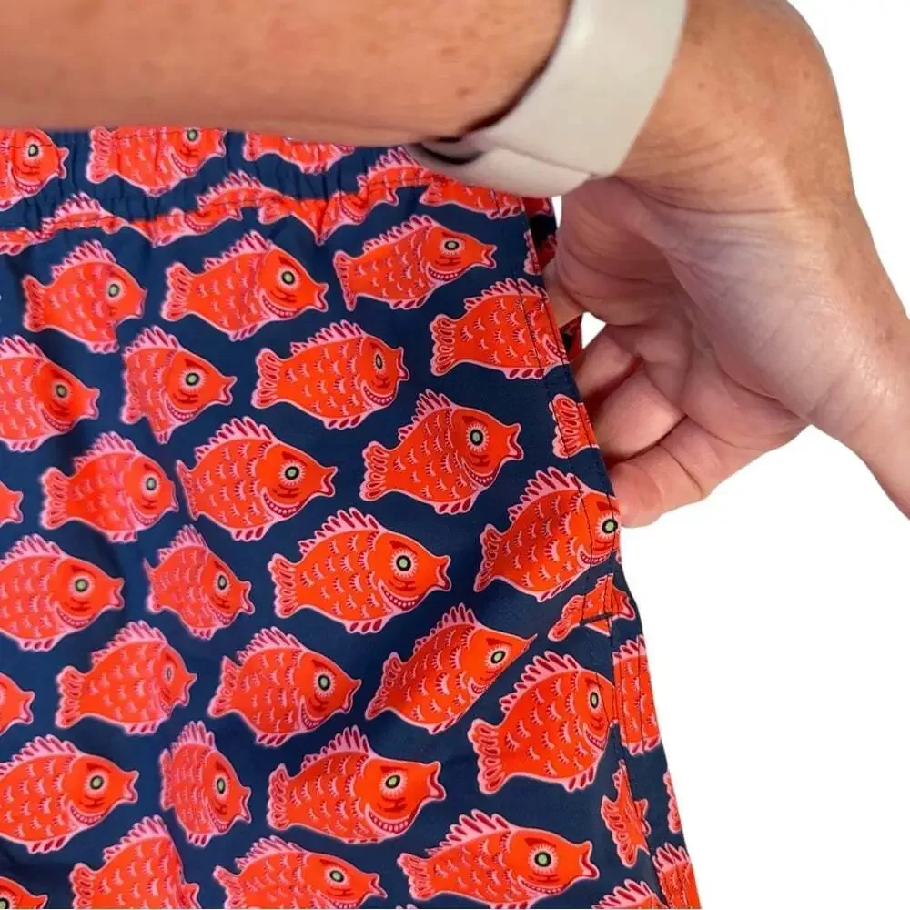 Swims Nuotare Swim Shorts Fish Print Ensign Blue Size Medium Drawstring Lined